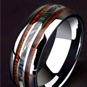 Stainless steel Band with Brown Wood Accent NWT Size 12